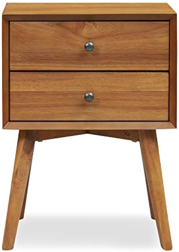 Edgemod Mid-Century Modern Nightstand – Solid Wood Bedside Table with 2 Drawers, Acorn Walnut Finish, 23.5" Tall
