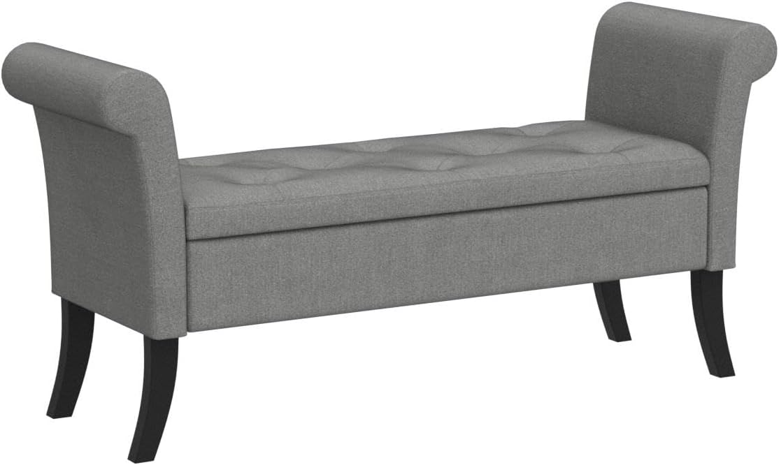 Yaheetech Ottoman with Storage, 52" Storage Ottoman Bench with Safety Hinge, Upholstered Bench with Seating for Bedroom, Living Room, Holds up to 661 lb, Light Gray