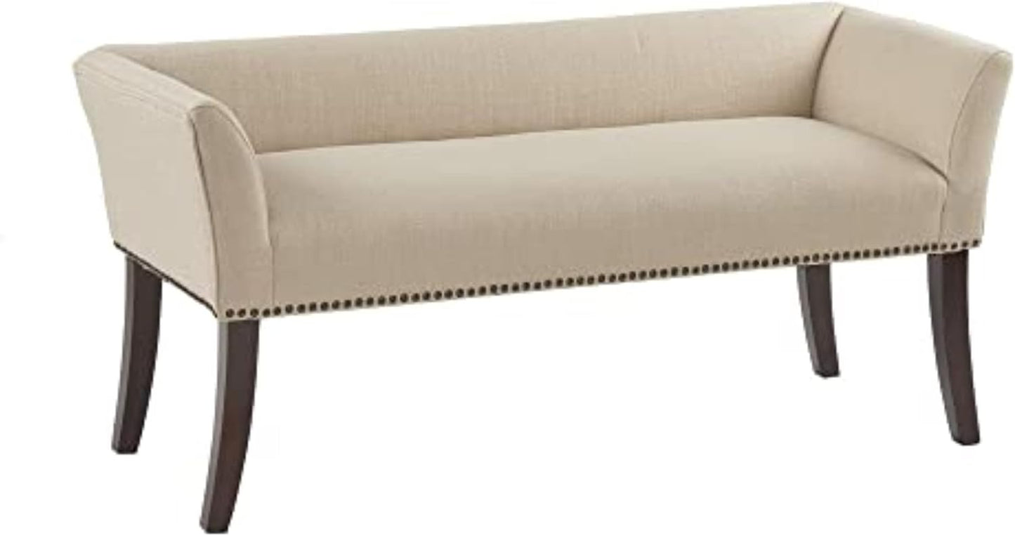 Madison Park Accent Bench, Upholstered with Nailhead Trim, & Padded Seat Entryway Bench Small, End of Bed Bench with Back, 49.5" W x 19.25" D x 23" H, Grey