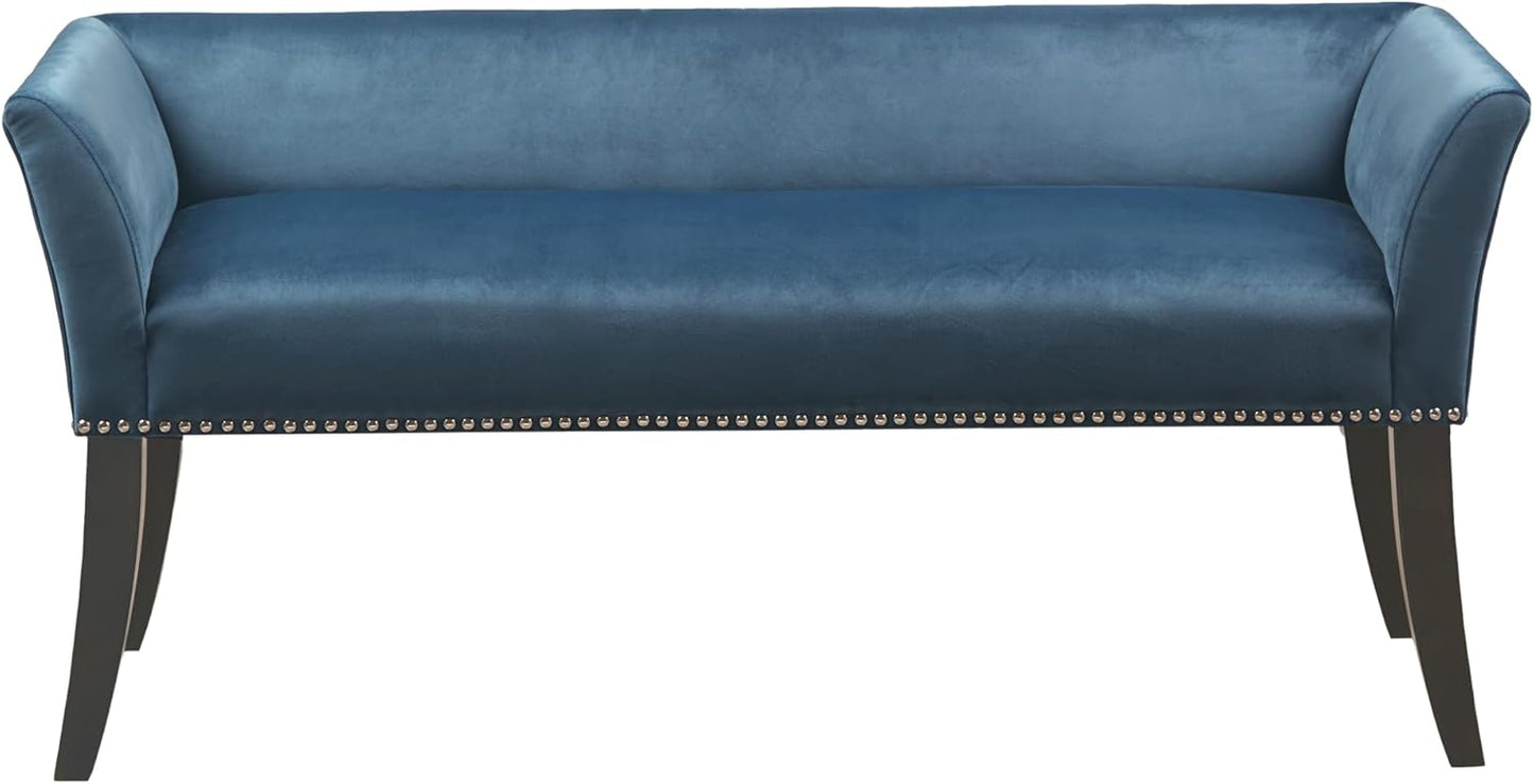 Madison Park Accent Bench, Upholstered with Nailhead Trim, & Padded Seat Entryway Bench Small, End of Bed Bench with Back, 49.5" W x 19.25" D x 23" H, Grey