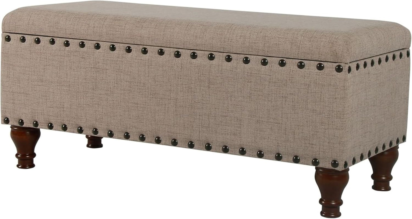 HomePop Large Storage Bench with Nailhead Trim - Taupe and Cream