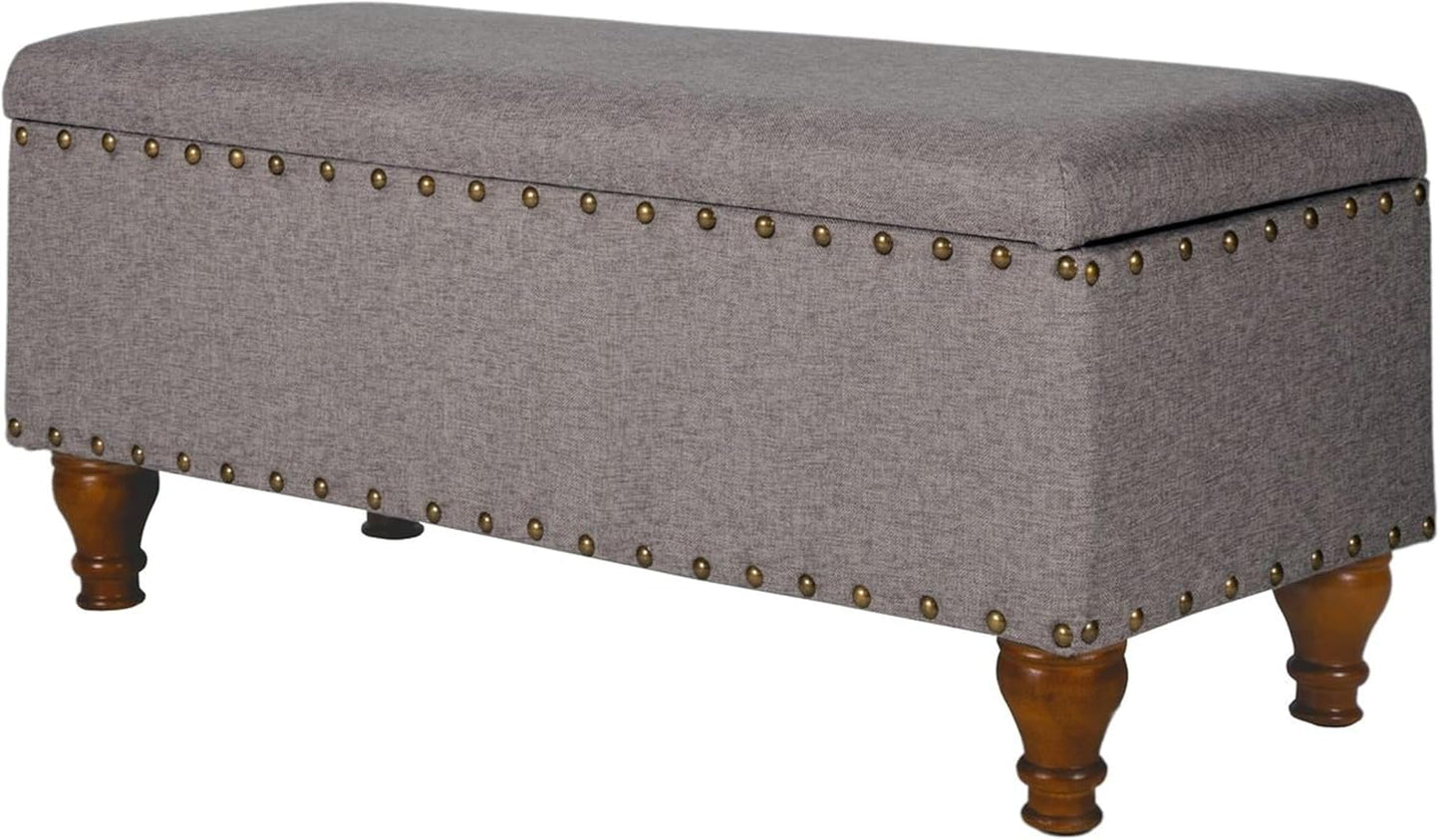 HomePop Large Storage Bench with Nailhead Trim - Taupe and Cream