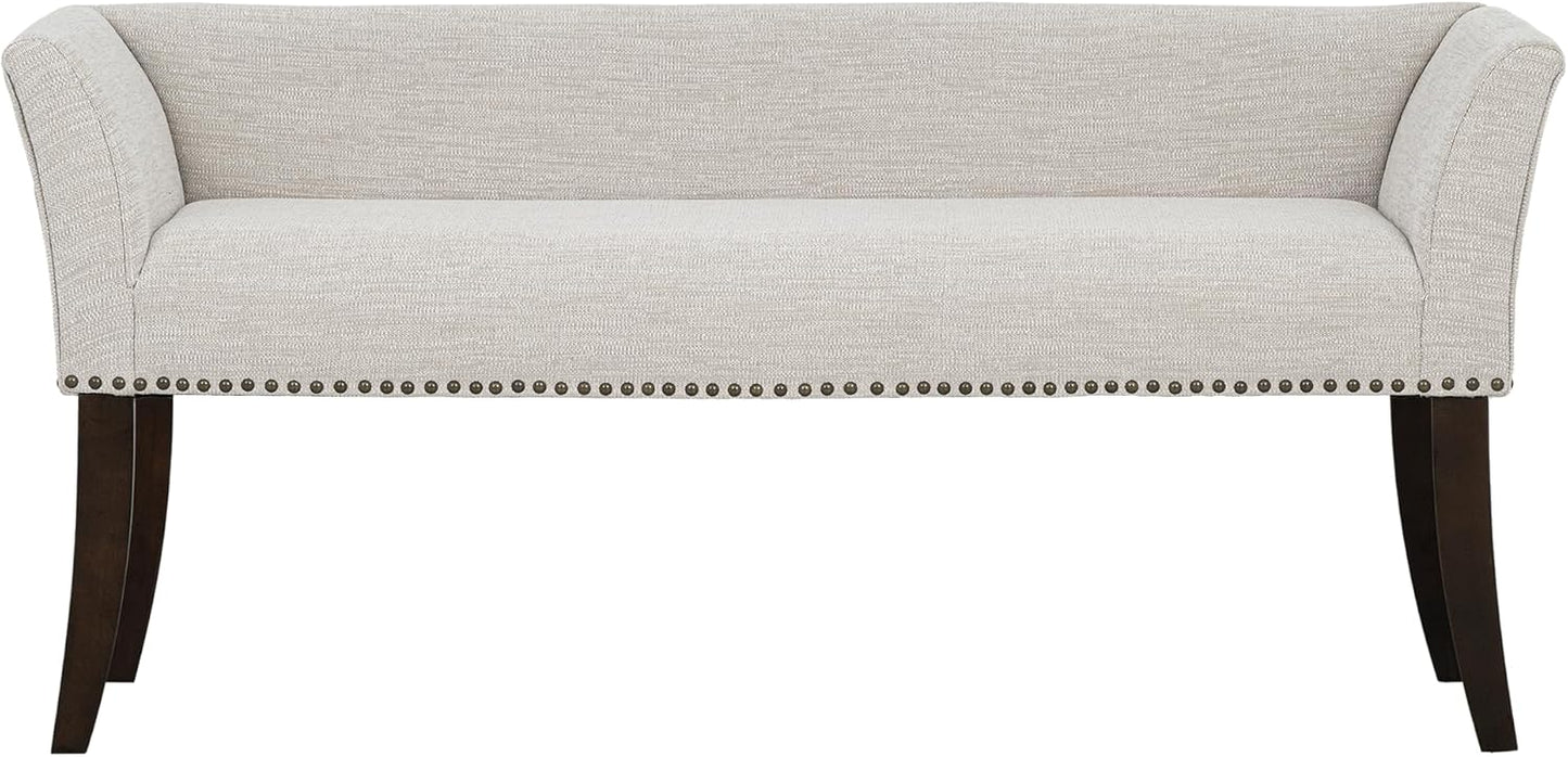 Madison Park Accent Bench, Upholstered with Nailhead Trim, & Padded Seat Entryway Bench Small, End of Bed Bench with Back, 49.5" W x 19.25" D x 23" H, Grey