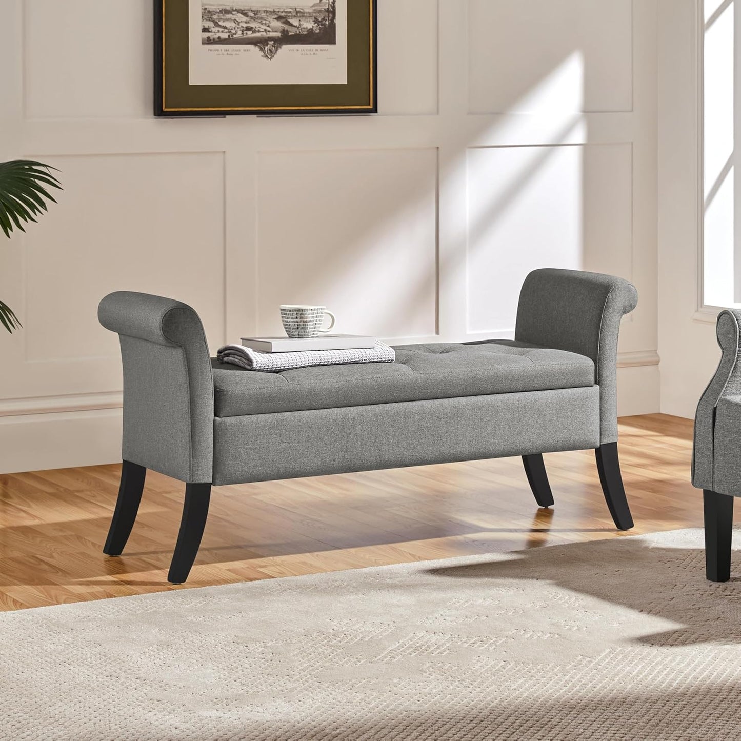Yaheetech Ottoman with Storage, 52" Storage Ottoman Bench with Safety Hinge, Upholstered Bench with Seating for Bedroom, Living Room, Holds up to 661 lb, Light Gray