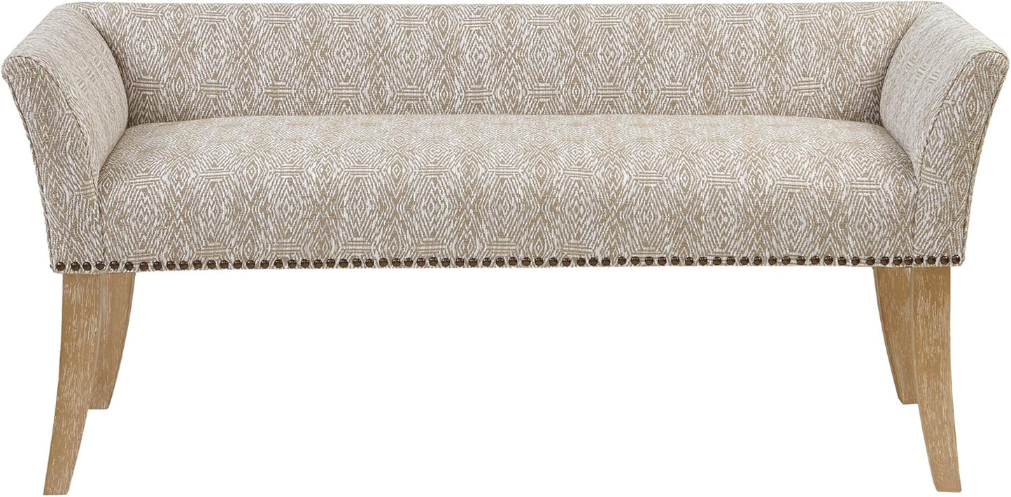 Madison Park Accent Bench, Upholstered with Nailhead Trim, & Padded Seat Entryway Bench Small, End of Bed Bench with Back, 49.5" W x 19.25" D x 23" H, Grey