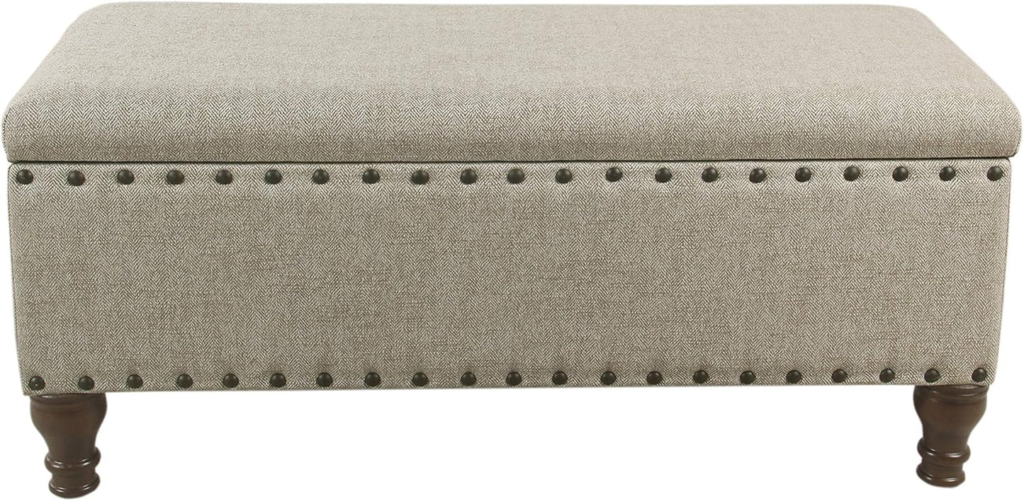 HomePop Large Storage Bench with Nailhead Trim - Taupe and Cream