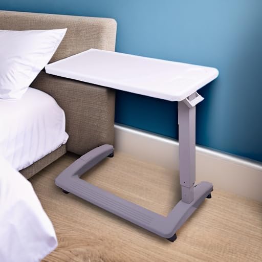 Carex Rolling Overbed Table, Hospital Bed Table, Laptop Tables for Recliner, Bed, Bedside and Sofa, Computer Tables, Hospital Tray, Adjustable with Wheels and Secure Height Adjustment