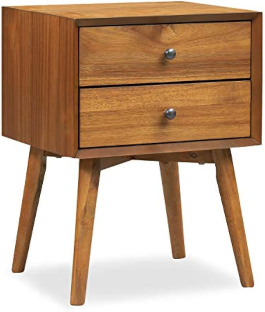 Edgemod Mid-Century Modern Nightstand – Solid Wood Bedside Table with 2 Drawers, Acorn Walnut Finish, 23.5" Tall