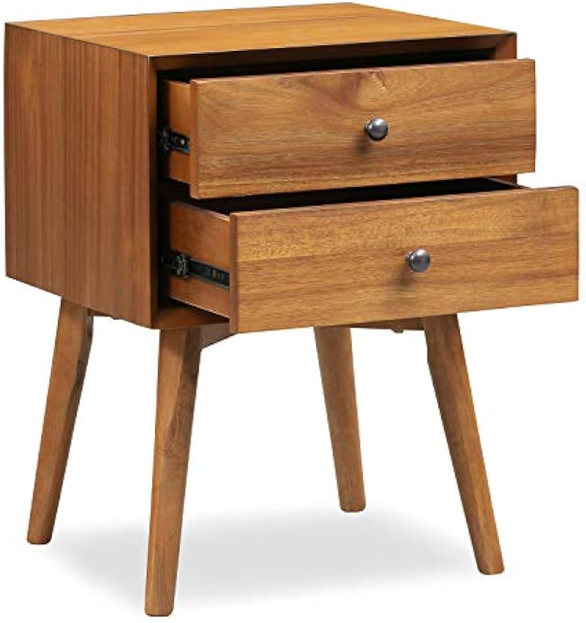 Edgemod Mid-Century Modern Nightstand – Solid Wood Bedside Table with 2 Drawers, Acorn Walnut Finish, 23.5" Tall