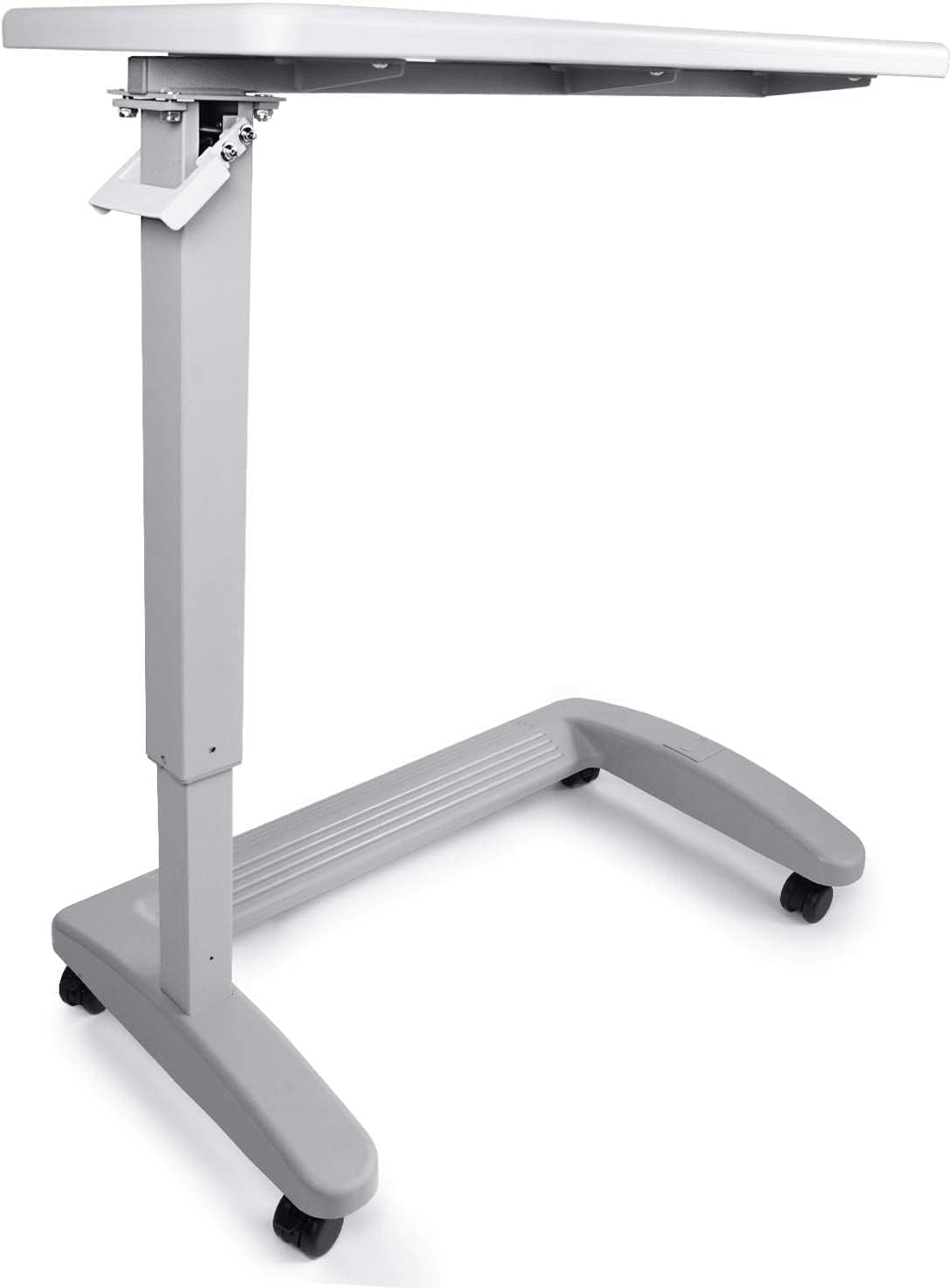 Vaunn Medical Adjustable Overbed Exam Bedside Table with Wheels (Hospital and Home Use), New Tabletop, Light Gray