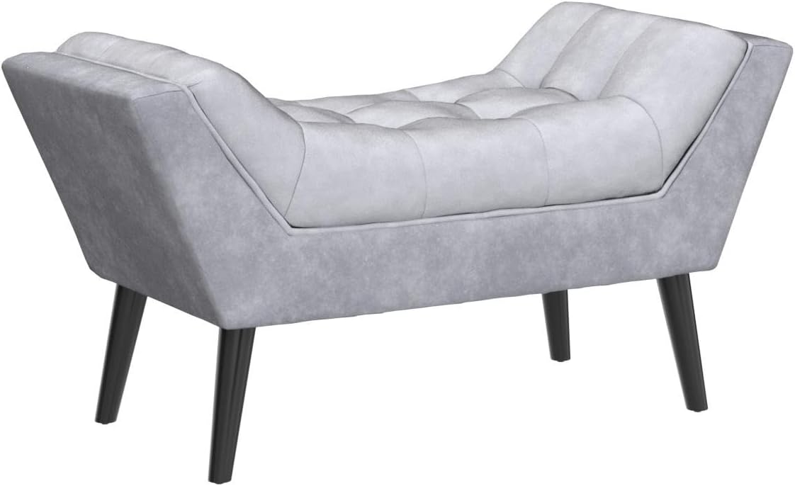 Andeworld Upholstered Tufted Small Cute Bench Ottoman for Entryway Foyer Bathroom Vanity Bedroom (One Seater, Velvet Grey)