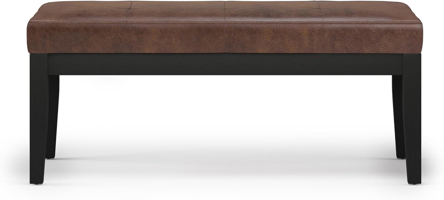 SIMPLIHOME Lacey 41 inch Wide Contemporary Rectangle Tufted Ottoman Bench in Distressed Chestnut Brown Vegan Faux Leather, Assembled, For the Living Room and Bedroom