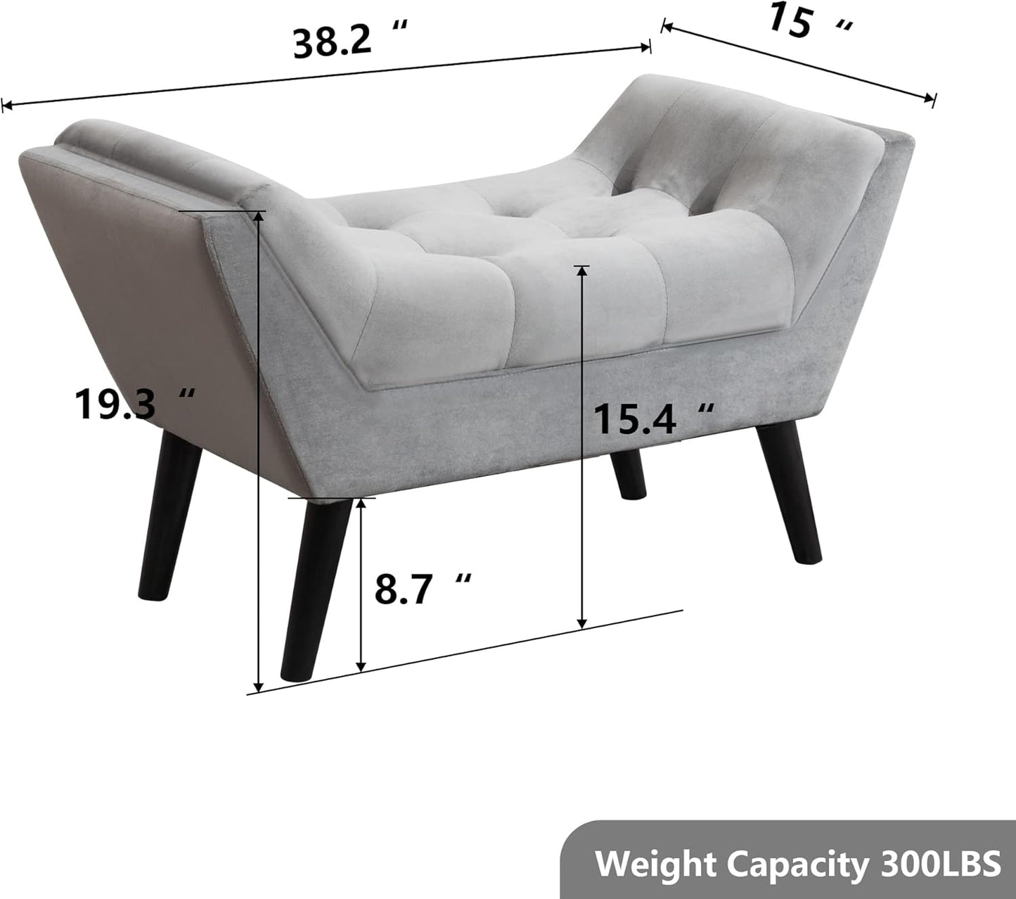 Andeworld Upholstered Tufted Small Cute Bench Ottoman for Entryway Foyer Bathroom Vanity Bedroom (One Seater, Velvet Grey)