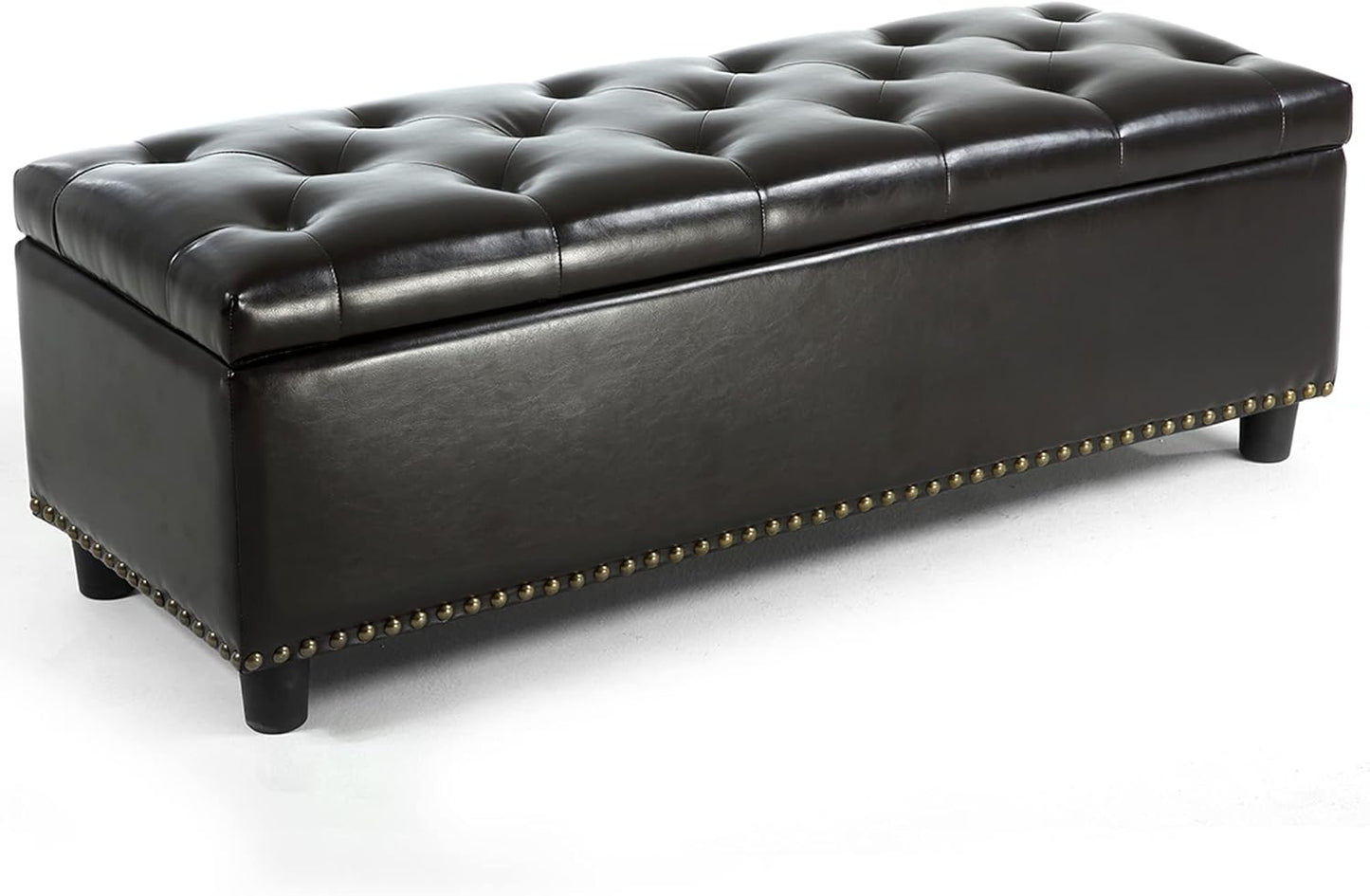 BELLEZE 47" Storage Ottoman, Storage Bench with Safety Close Hinge, Linen Button-Tufted Ottoman for Living Room, Entryway, Hallway, Foot Rest, Support 300lbs - Gray