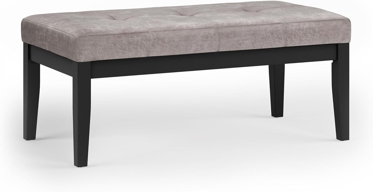 SIMPLIHOME Lacey 41 inch Wide Contemporary Rectangle Tufted Ottoman Bench in Distressed Chestnut Brown Vegan Faux Leather, Assembled, For the Living Room and Bedroom