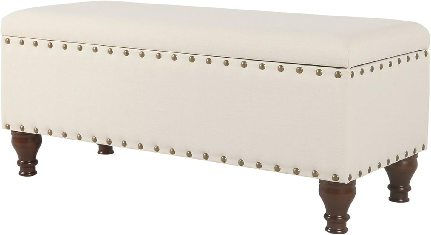 HomePop Large Storage Bench with Nailhead Trim - Taupe and Cream