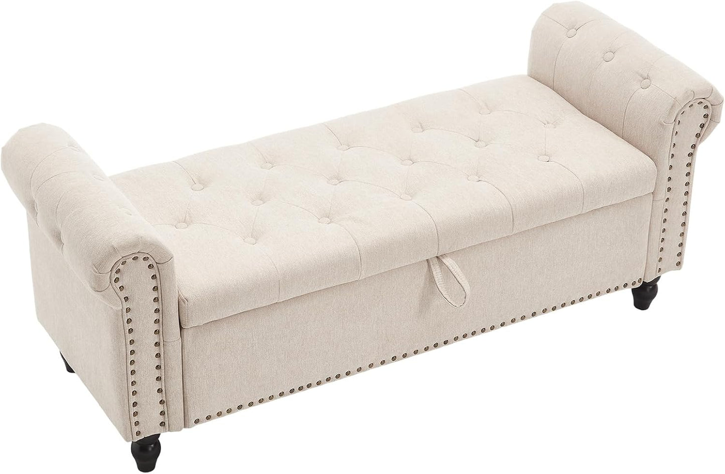 Furniliving Storage Ottoman Bench, Leather Benches End of Bed Bench with Solid Wood Legs Upholstered Ottoman Bench with Storage Indoor Bench for Living Room with Rolled Arm, Entryway, YellowBrown