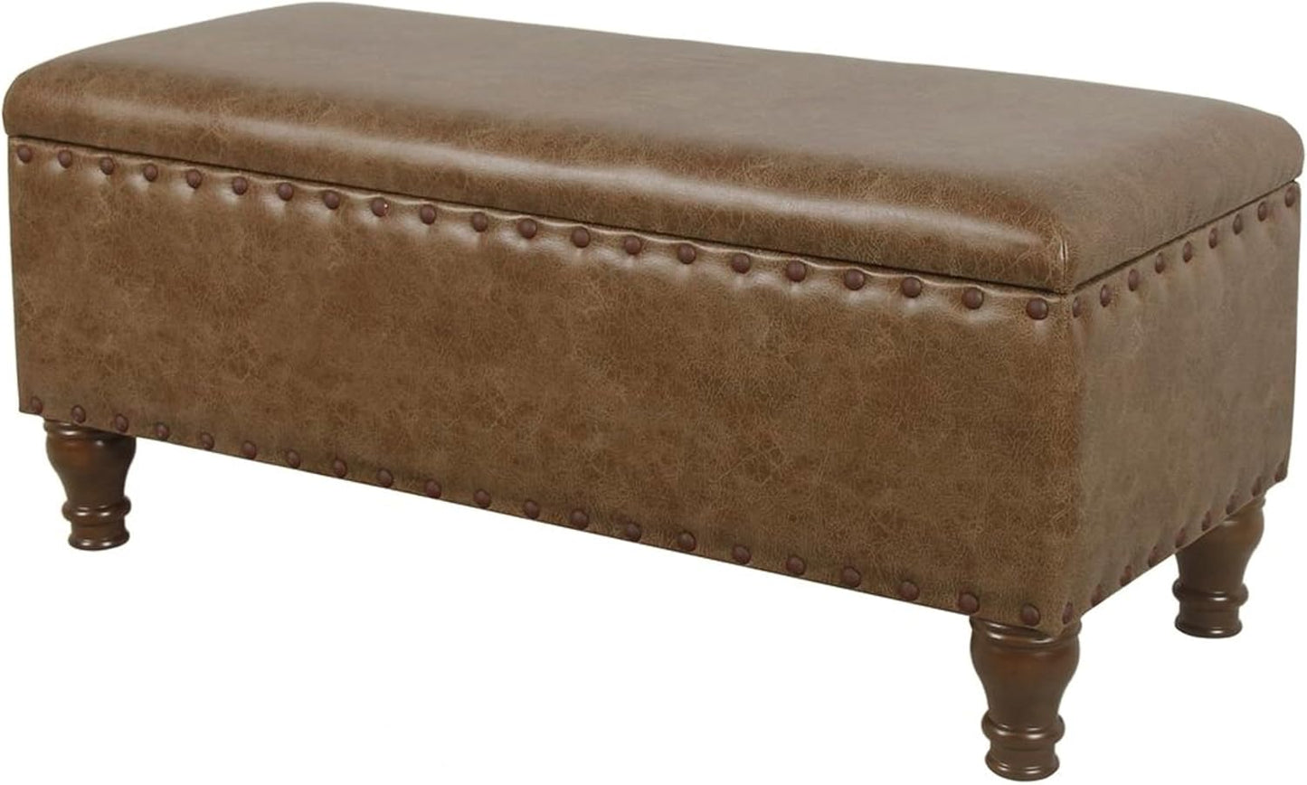 HomePop Large Storage Bench with Nailhead Trim - Taupe and Cream