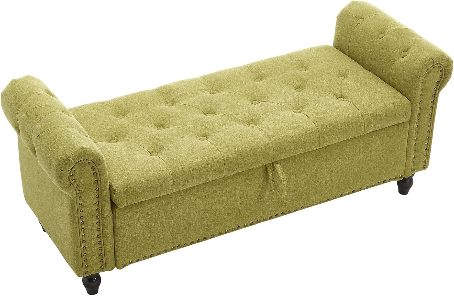 Furniliving Storage Ottoman Bench, Leather Benches End of Bed Bench with Solid Wood Legs Upholstered Ottoman Bench with Storage Indoor Bench for Living Room with Rolled Arm, Entryway, YellowBrown