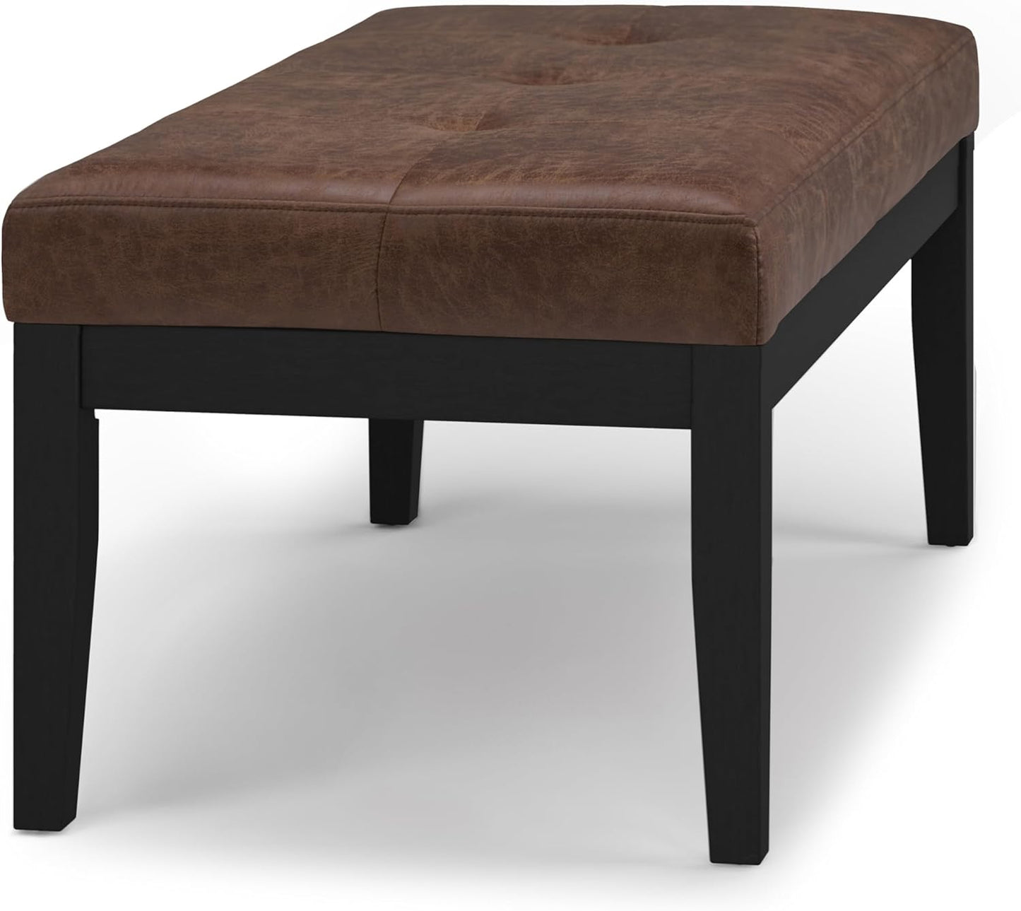 SIMPLIHOME Lacey 41 inch Wide Contemporary Rectangle Tufted Ottoman Bench in Distressed Chestnut Brown Vegan Faux Leather, Assembled, For the Living Room and Bedroom