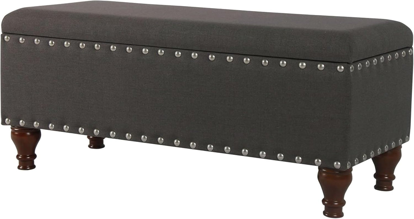 HomePop Large Storage Bench with Nailhead Trim - Taupe and Cream