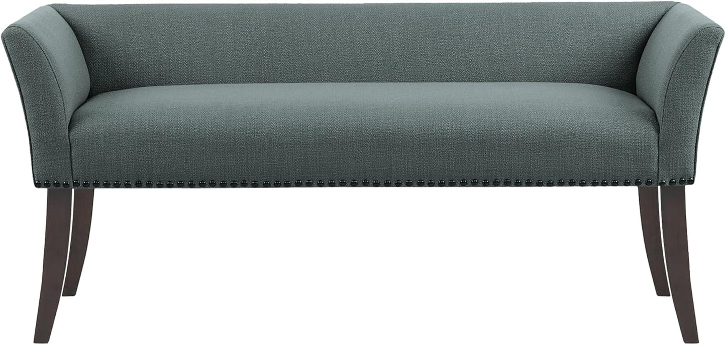 Madison Park Accent Bench, Upholstered with Nailhead Trim, & Padded Seat Entryway Bench Small, End of Bed Bench with Back, 49.5" W x 19.25" D x 23" H, Grey