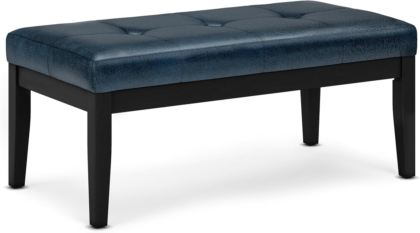 SIMPLIHOME Lacey 41 inch Wide Contemporary Rectangle Tufted Ottoman Bench in Distressed Chestnut Brown Vegan Faux Leather, Assembled, For the Living Room and Bedroom