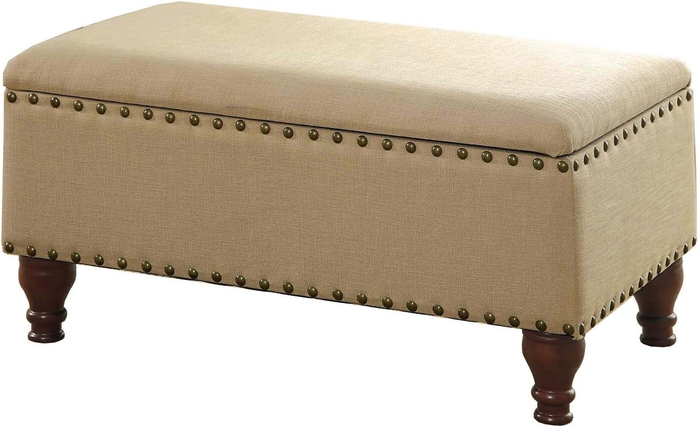 HomePop Large Storage Bench with Nailhead Trim - Taupe and Cream