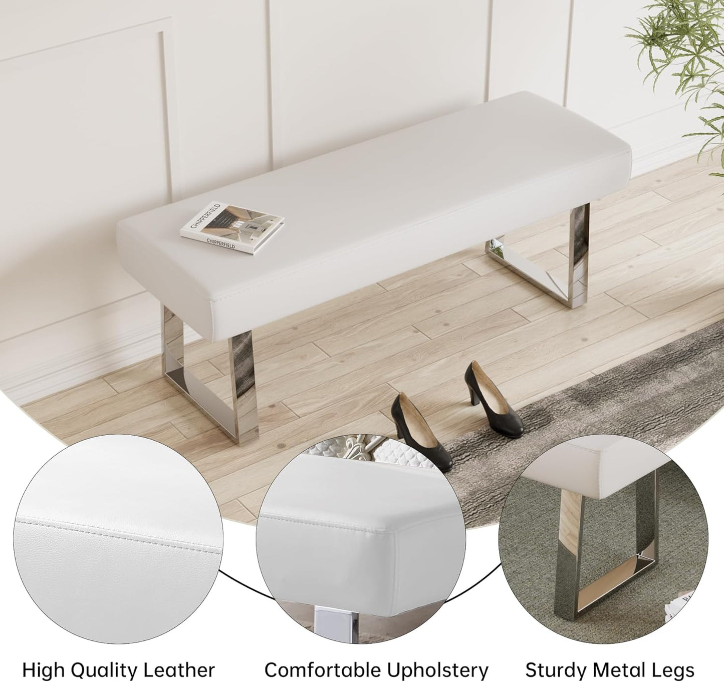 jiexi Bedroom Bench, Bed end upholstered Bench, Indoor Corner Small Footstool with Metal Legs, for Kitchen entryway Dining Room and Living Room Window