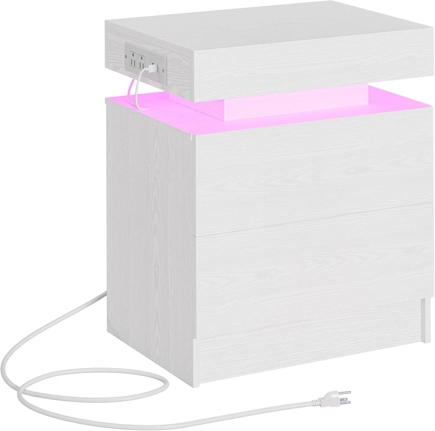LIKIMIO Night Stand Set of 2, Modern Black Nightstand with with Charging Station, Bedside Tables with LED Light and Drawers, End Table for Bedroom, Livingroom