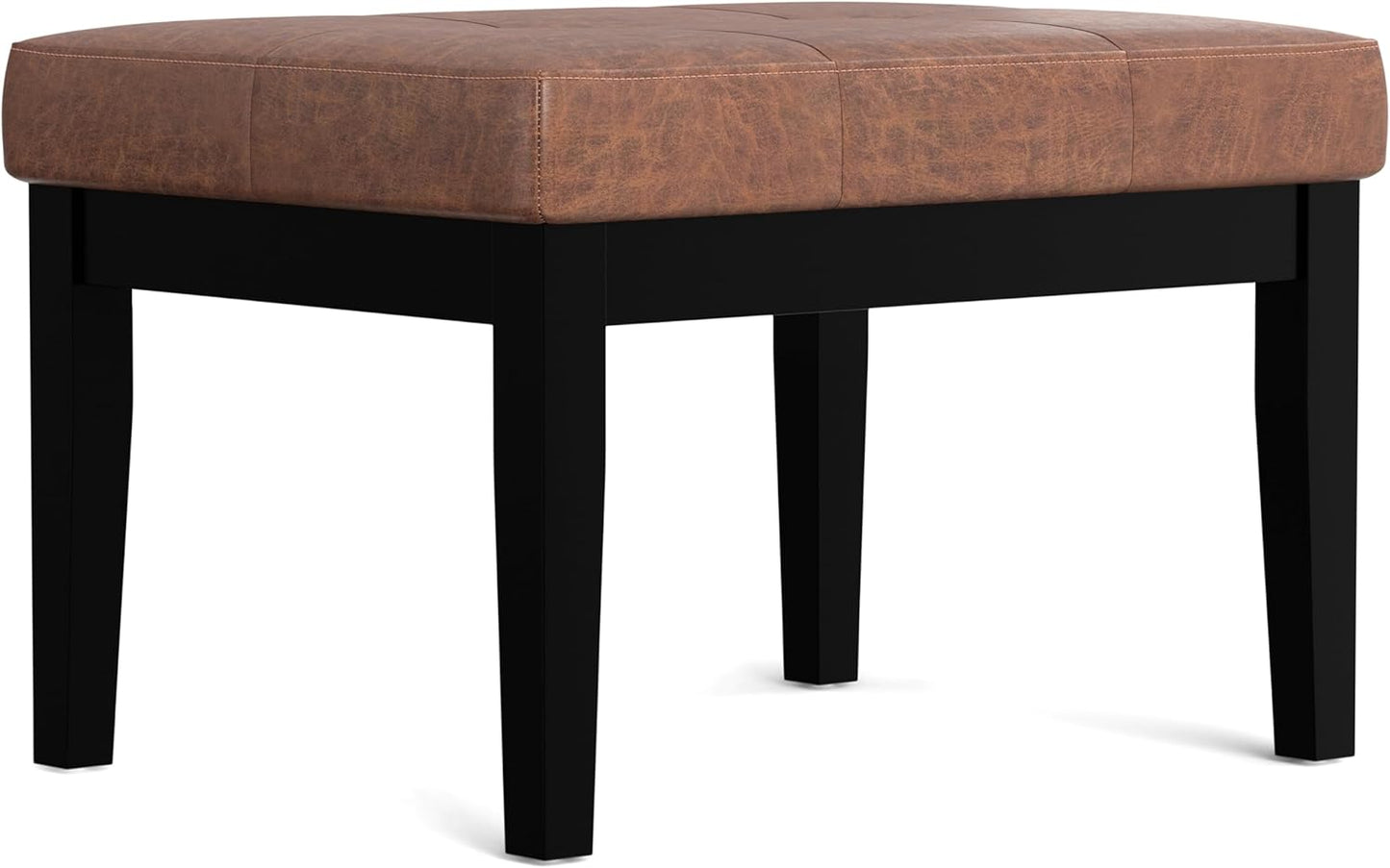 SIMPLIHOME Lacey 41 inch Wide Contemporary Rectangle Tufted Ottoman Bench in Distressed Chestnut Brown Vegan Faux Leather, Assembled, For the Living Room and Bedroom