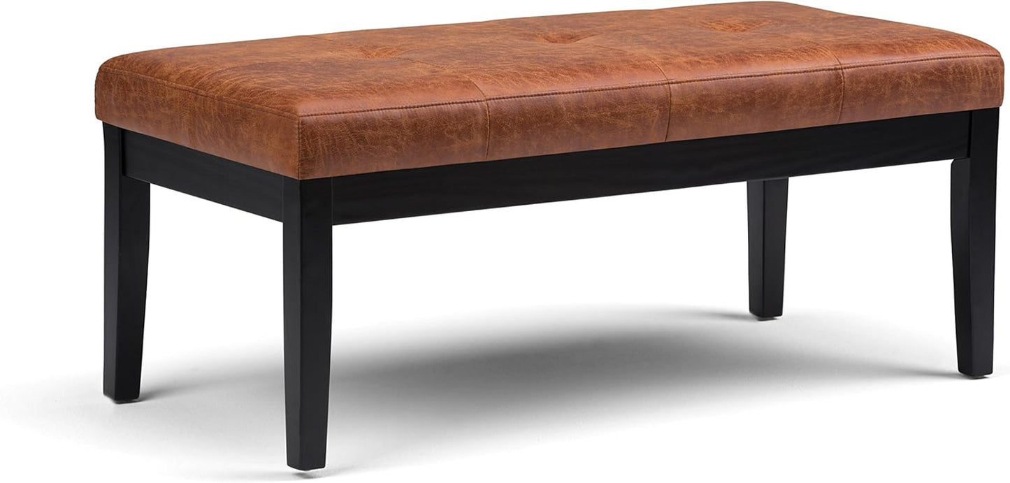 SIMPLIHOME Lacey 41 inch Wide Contemporary Rectangle Tufted Ottoman Bench in Distressed Chestnut Brown Vegan Faux Leather, Assembled, For the Living Room and Bedroom