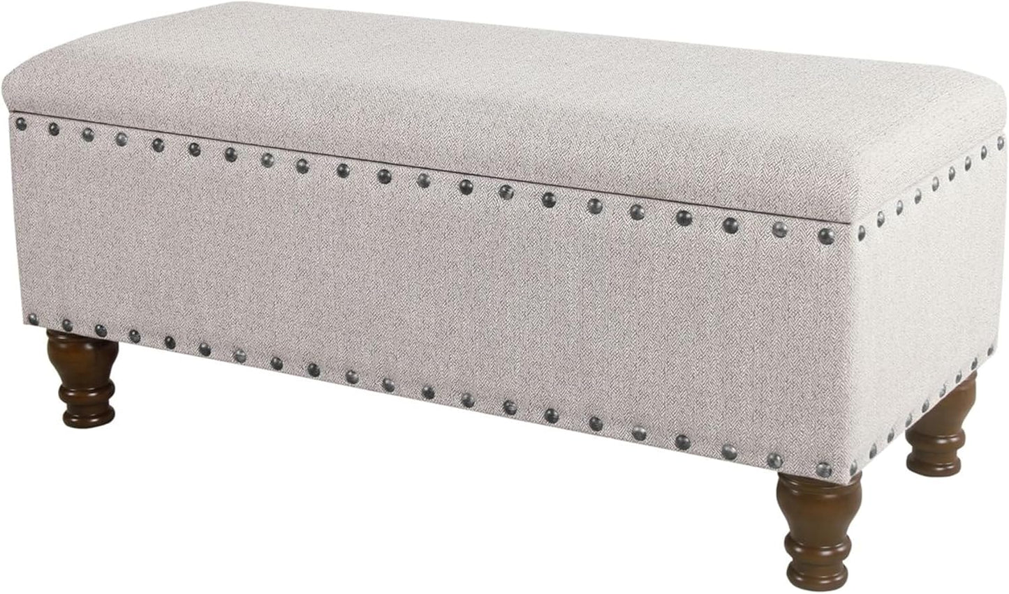 HomePop Large Storage Bench with Nailhead Trim - Taupe and Cream