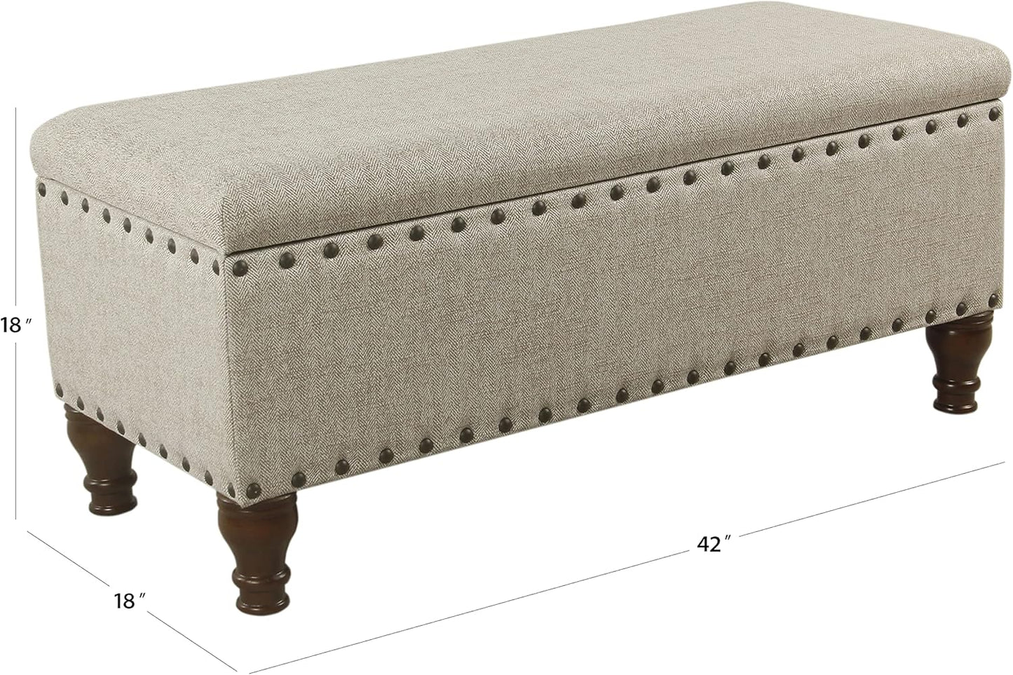 HomePop Large Storage Bench with Nailhead Trim - Taupe and Cream