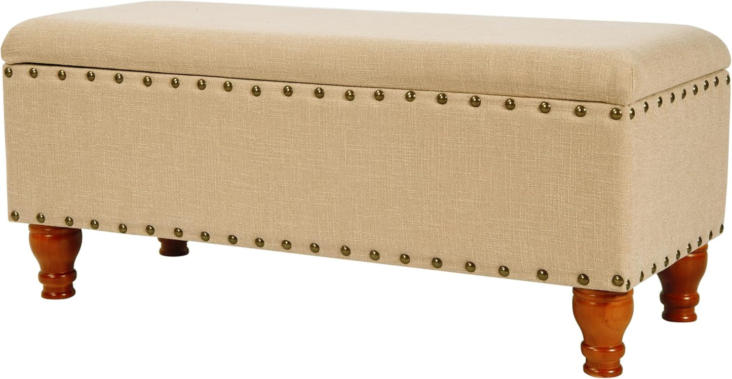 HomePop Large Storage Bench with Nailhead Trim - Taupe and Cream