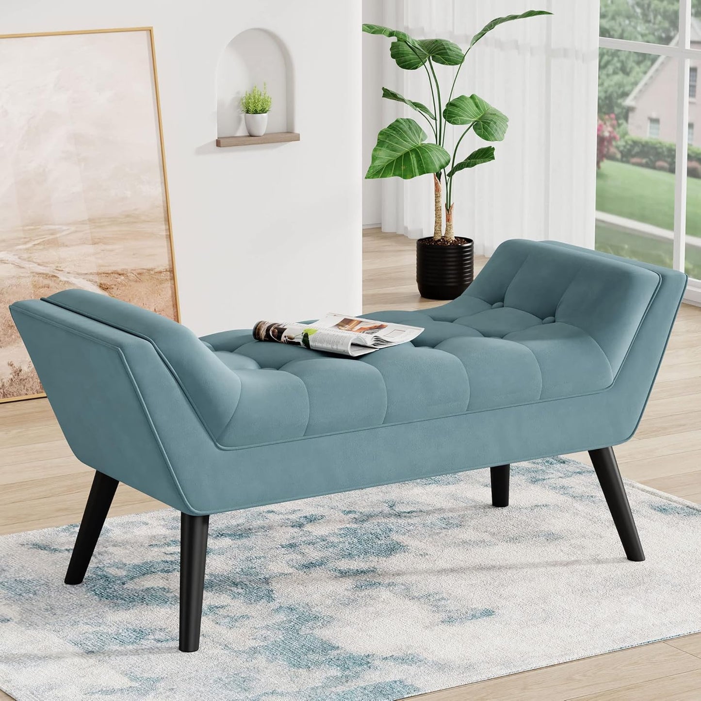 Andeworld Upholstered Tufted Small Cute Bench Ottoman for Entryway Foyer Bathroom Vanity Bedroom (One Seater, Velvet Grey)
