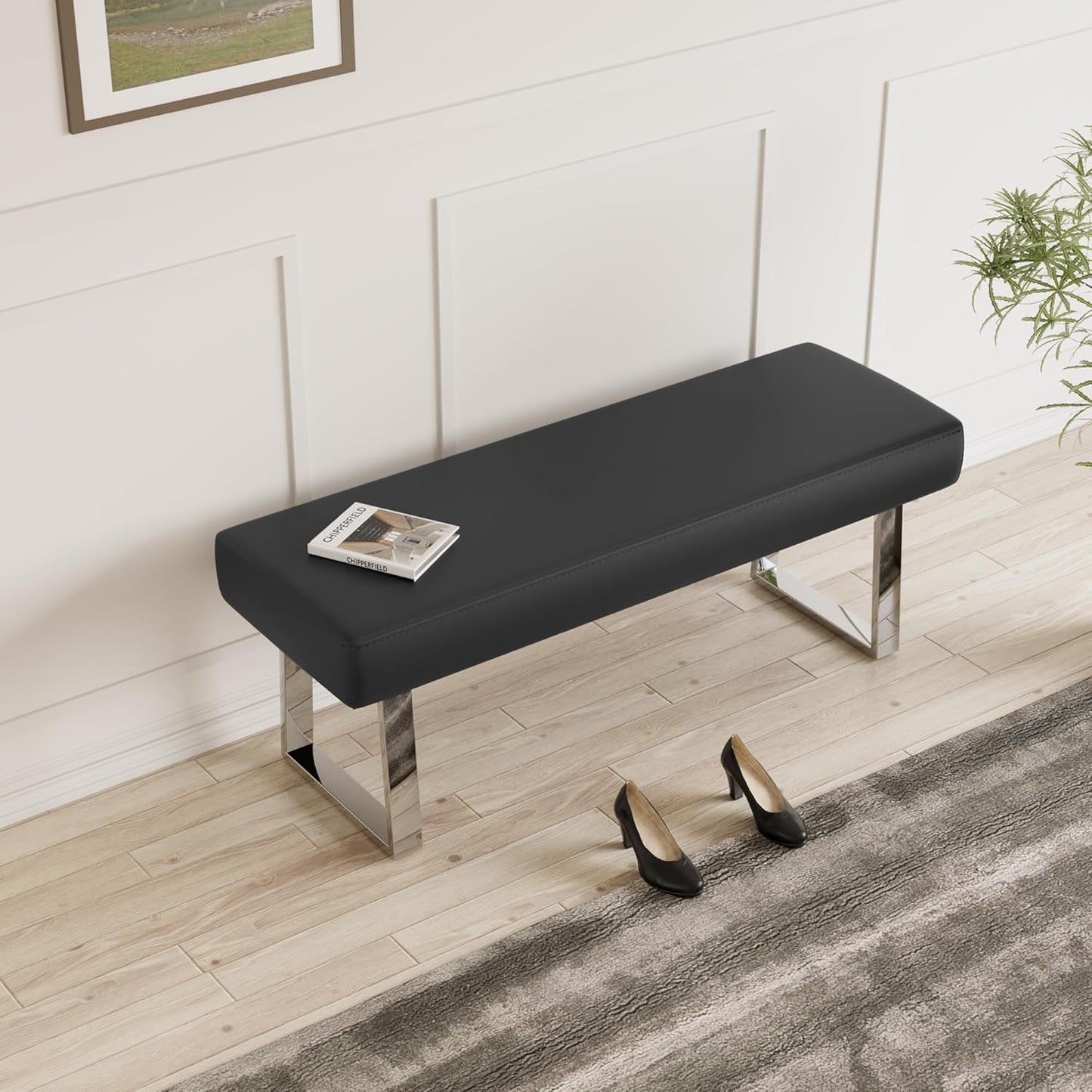 jiexi Bedroom Bench, Bed end upholstered Bench, Indoor Corner Small Footstool with Metal Legs, for Kitchen entryway Dining Room and Living Room Window