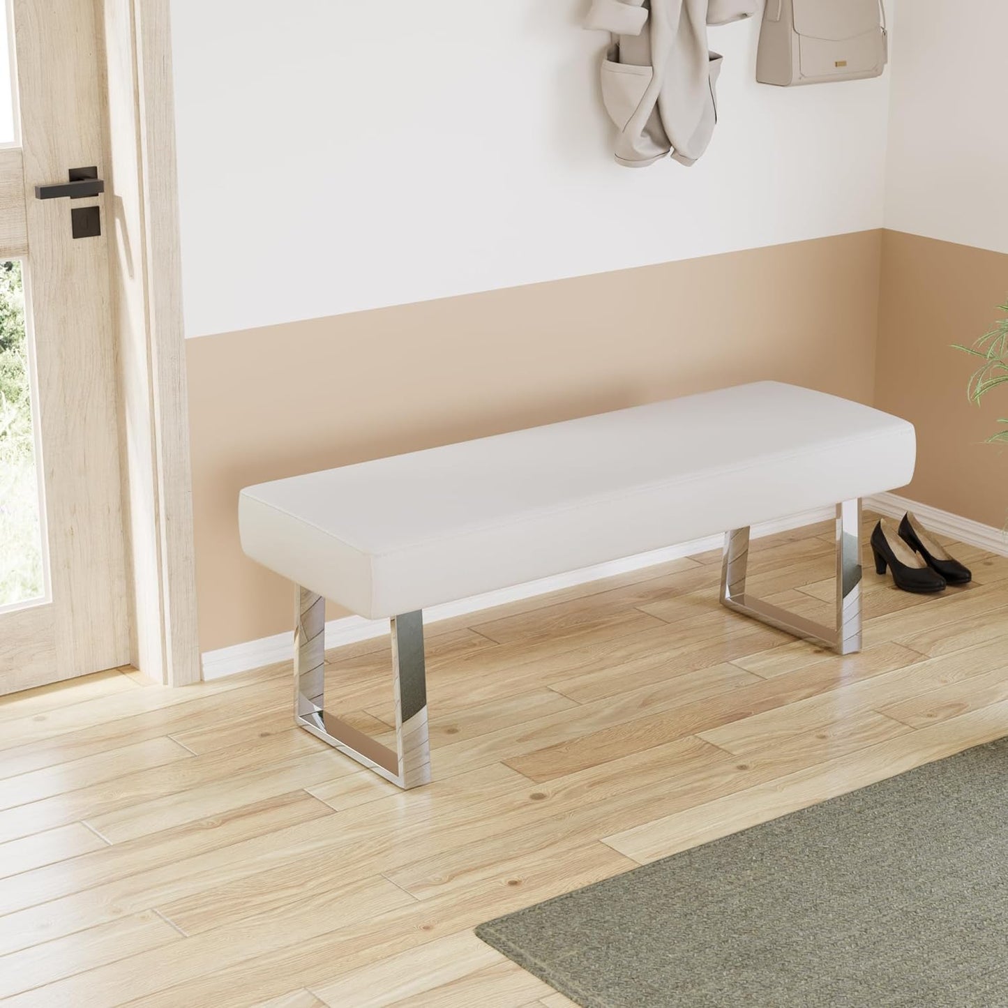 jiexi Bedroom Bench, Bed end upholstered Bench, Indoor Corner Small Footstool with Metal Legs, for Kitchen entryway Dining Room and Living Room Window