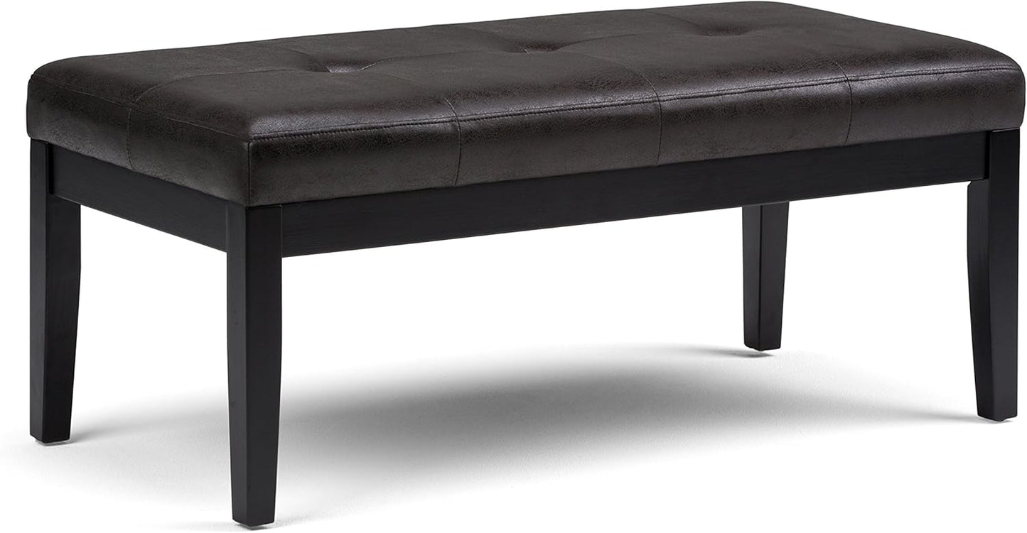 SIMPLIHOME Lacey 41 inch Wide Contemporary Rectangle Tufted Ottoman Bench in Distressed Chestnut Brown Vegan Faux Leather, Assembled, For the Living Room and Bedroom