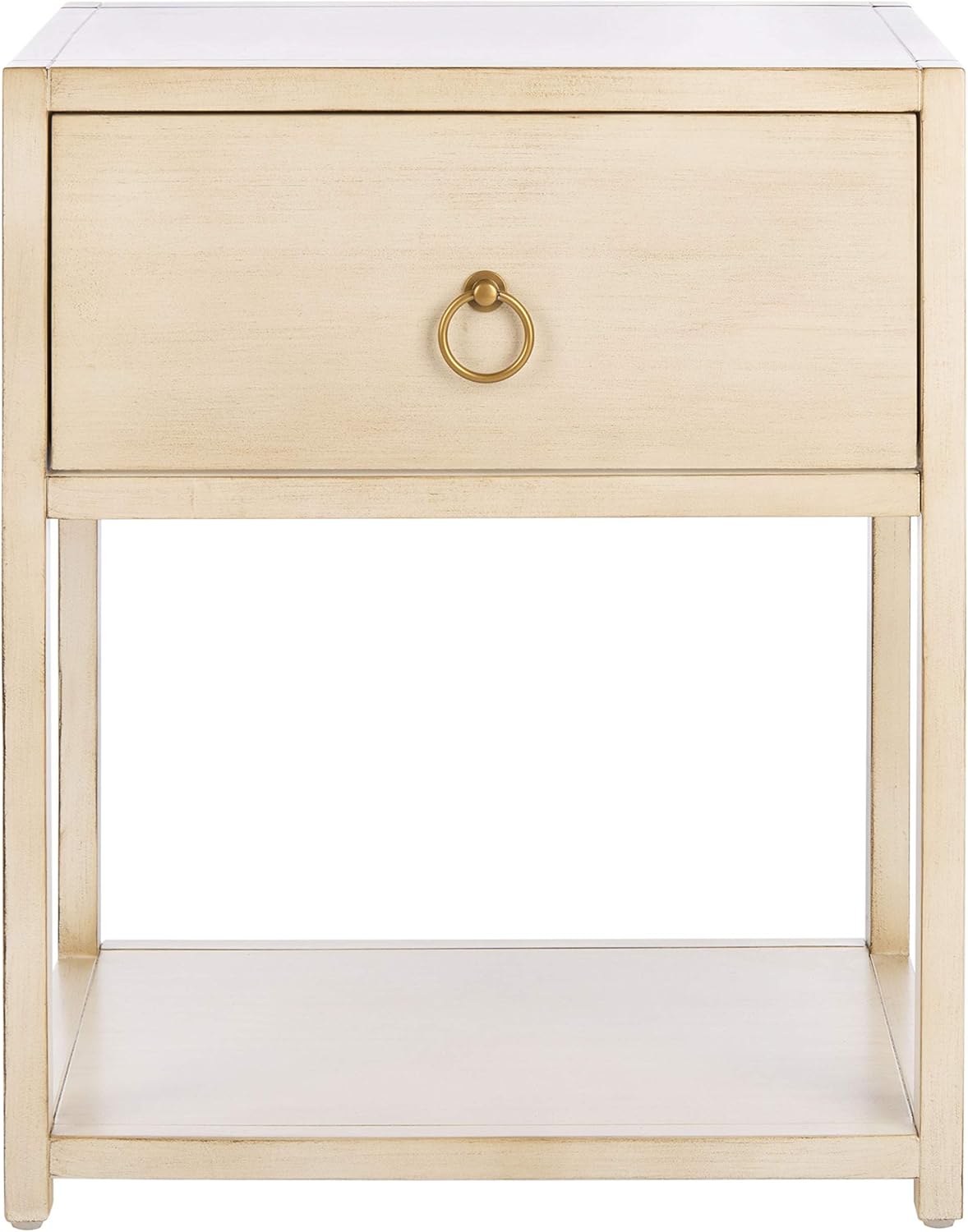 Safavieh Home Collection Yudi Antique White and Gold 1-Drawer Nightstand