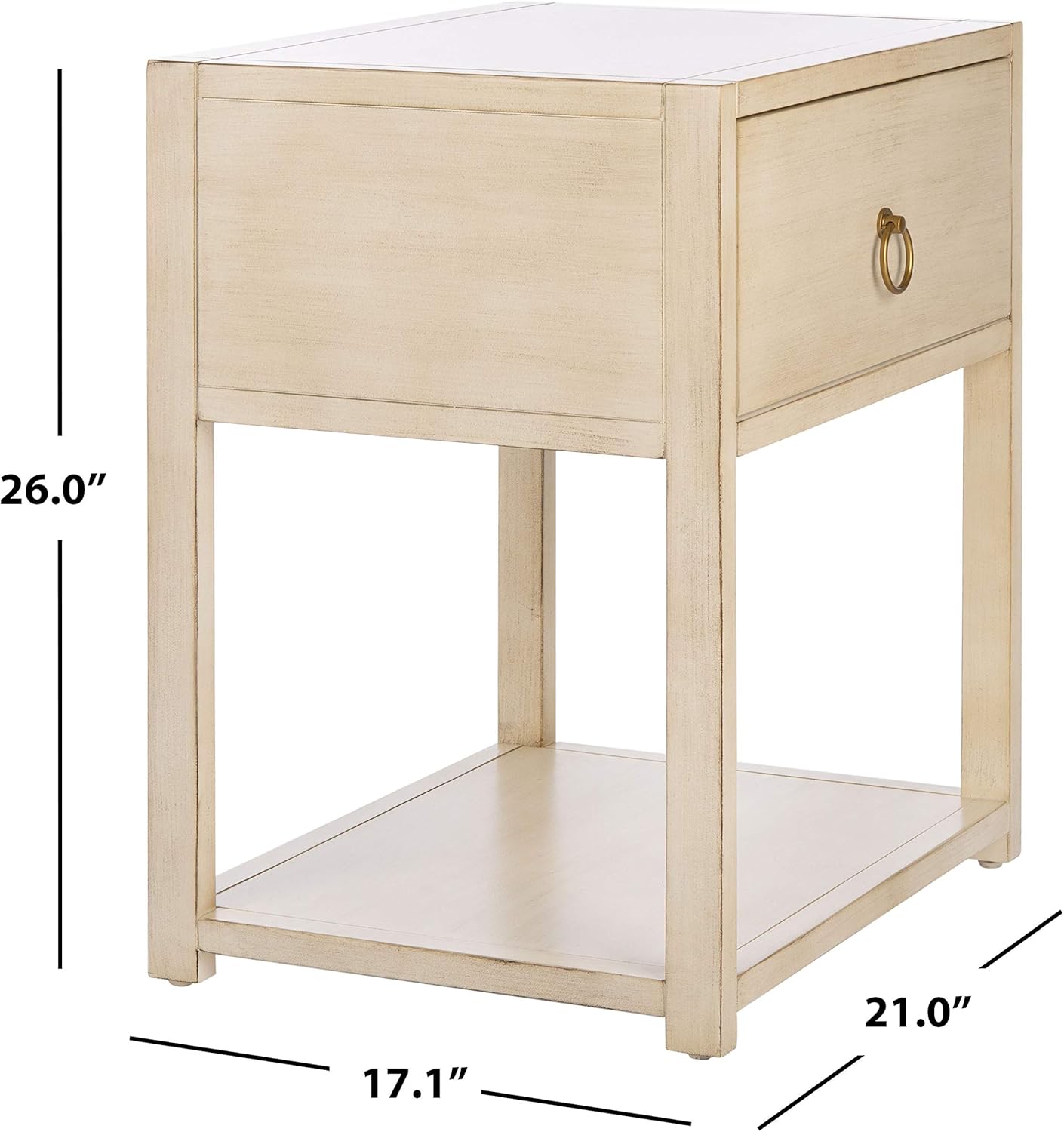 Safavieh Home Collection Yudi Antique White and Gold 1-Drawer Nightstand