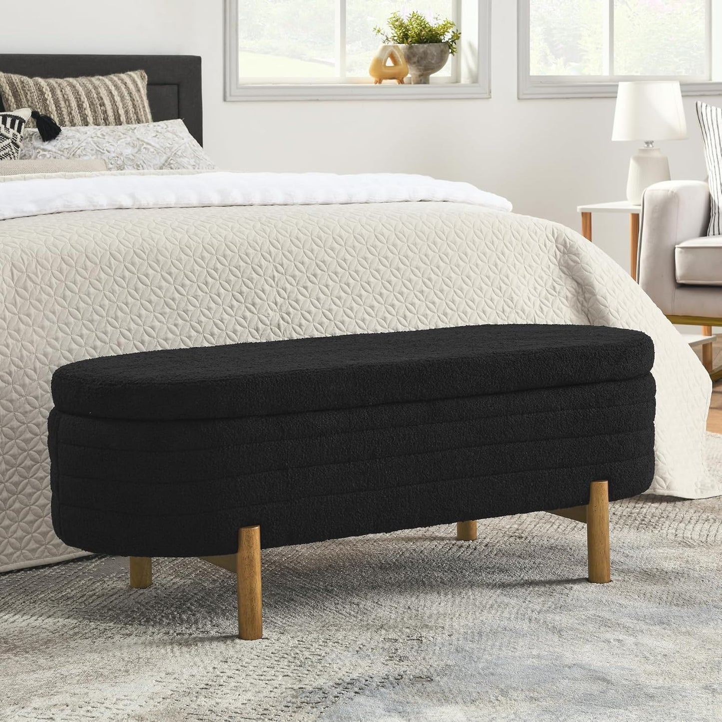 Furniliving Storage Ottoman Bench, Leather Benches End of Bed Bench with Solid Wood Legs Upholstered Ottoman Bench with Storage Indoor Bench for Living Room with Rolled Arm, Entryway, YellowBrown