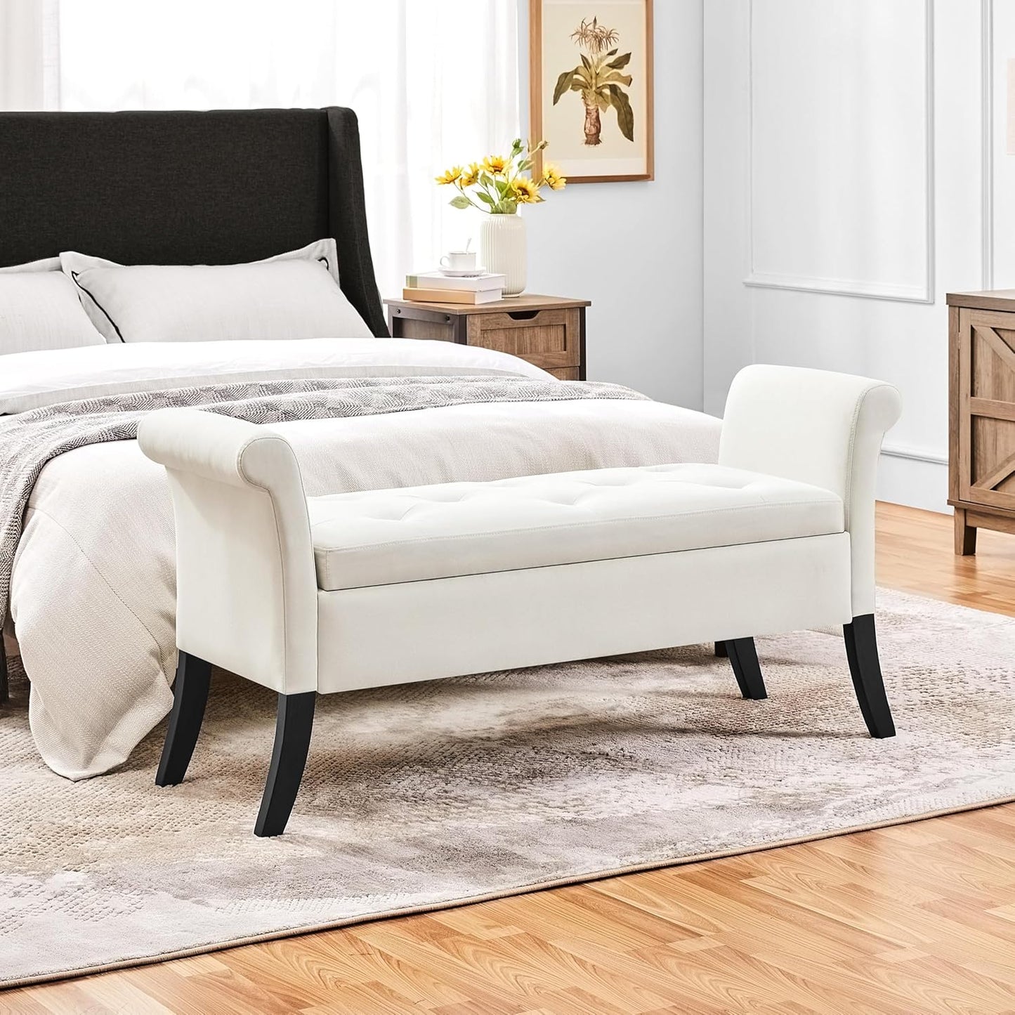 Yaheetech Ottoman with Storage, 52" Storage Ottoman Bench with Safety Hinge, Upholstered Bench with Seating for Bedroom, Living Room, Holds up to 661 lb, Light Gray