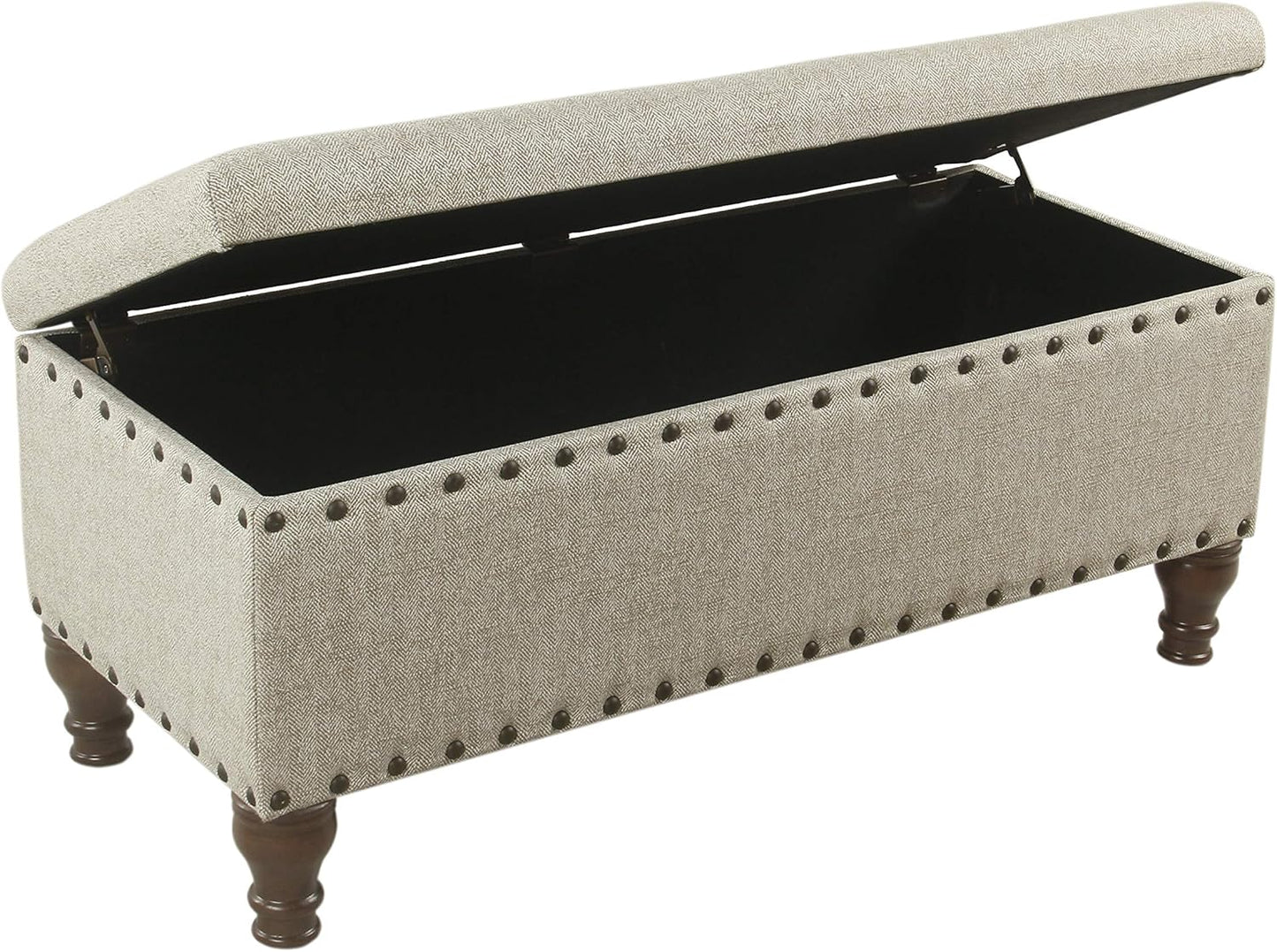 HomePop Large Storage Bench with Nailhead Trim - Taupe and Cream